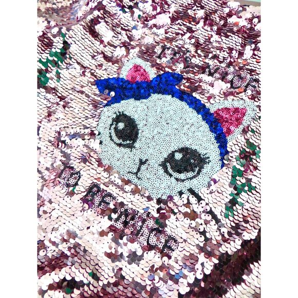 NEW! H&M Cat Sequin Bomber Jacket Pink Girls SZ 9-10 Years - Picture 4 of 6